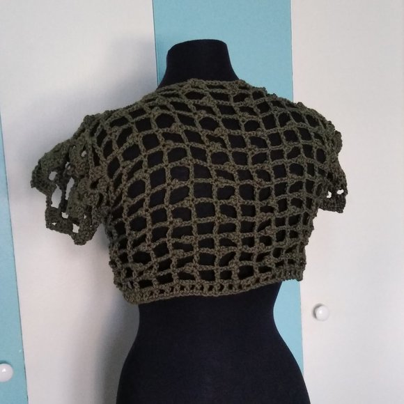 Handmade Crochet Forest Olive Green Vest - Picture 7 of 7